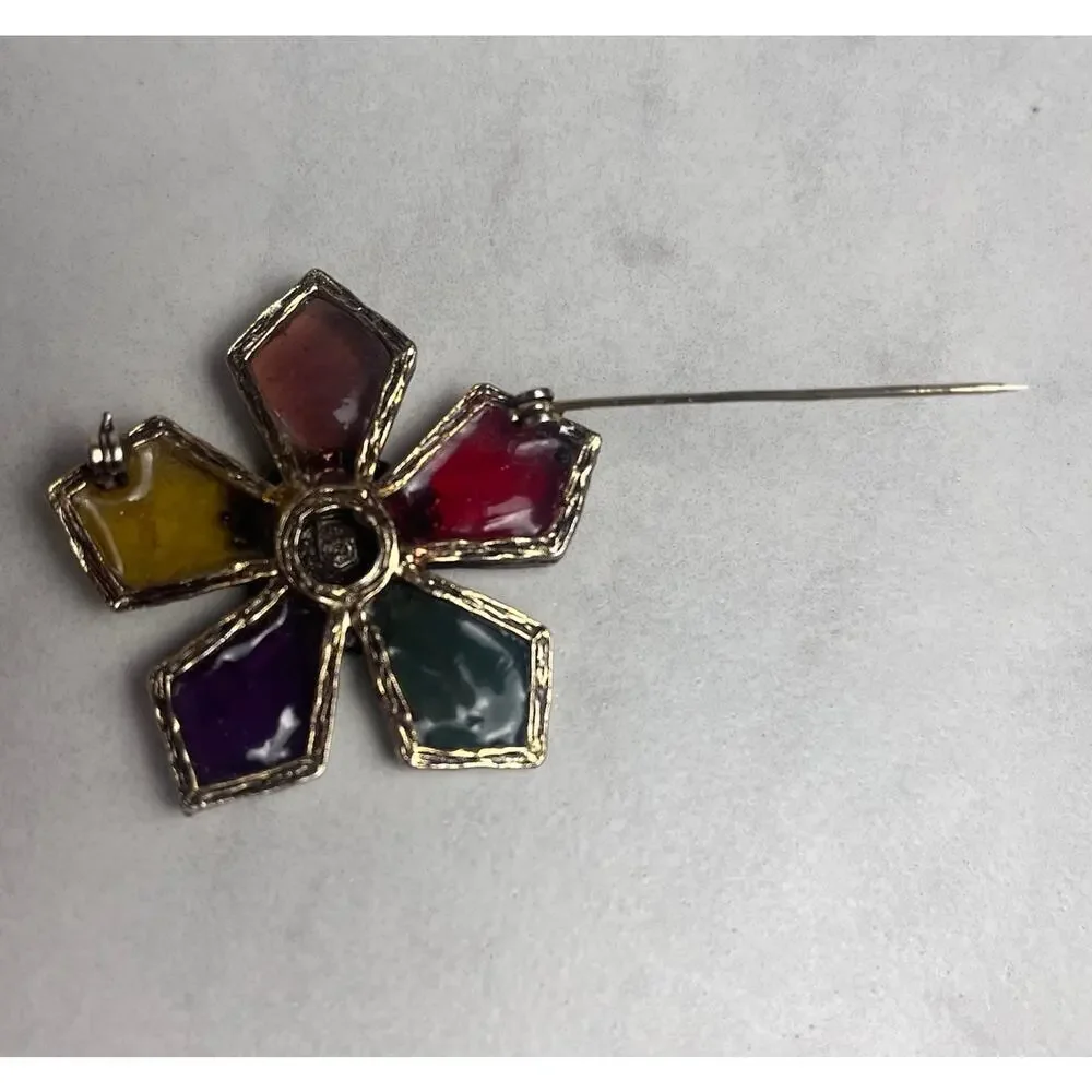 Vintage Coro Venetian Glow Stained Glass Resin Griffin Brooch Heraldic Star